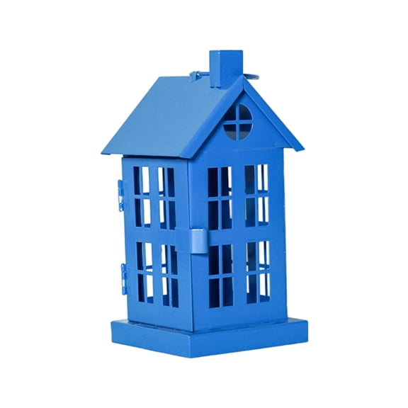 Blue Metal House Tealight Candle Holder Hanging Lanterns for Tabletop Decors