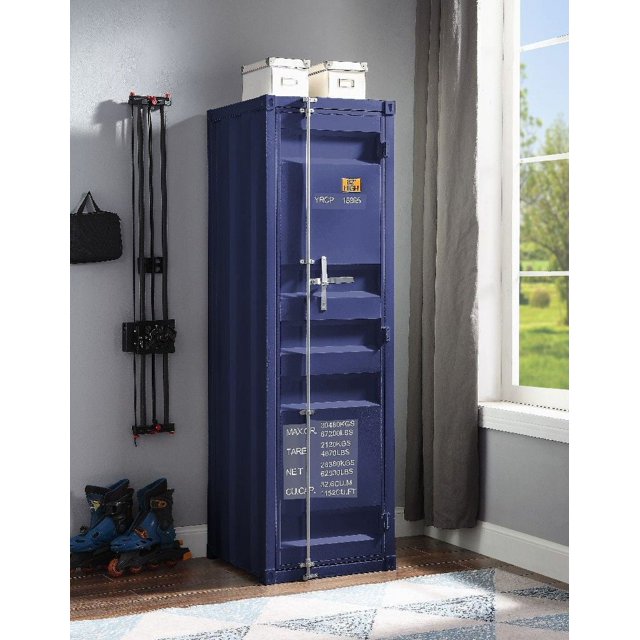 Blue Metal Industrial Wardrobe with Single Door and Double Compartments