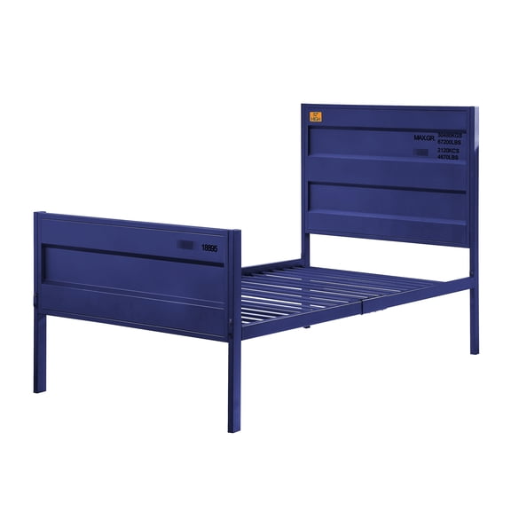 Blue Metal Platform Bed With 21 Slats For Comfortable Sleeping In Bedroom Twin Frame And Streamlined