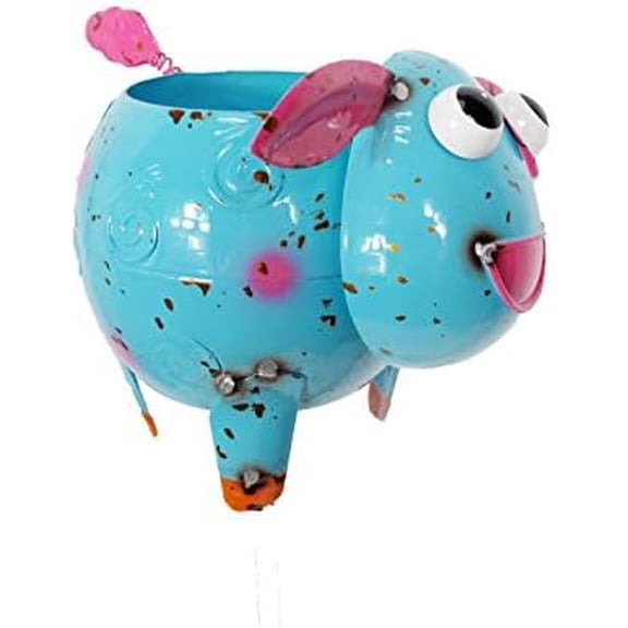 Blue Metal Sheep Flower Pot, Planter Holder -Lawn & Garden DCOR, Outdoor Hand Painted & Enameled,$$Garden & Patio