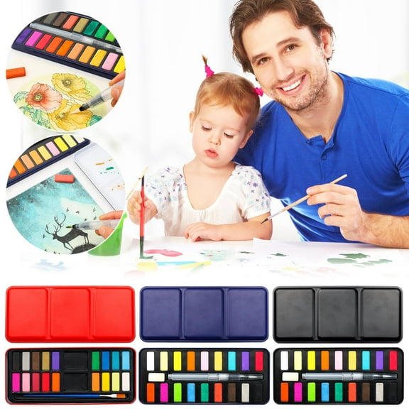Blue Metal Tin 18-Color Watercolor Painting Set Blue Metal Tin Portable Art Kit with Brush Beginner SuppliesLayering Wash