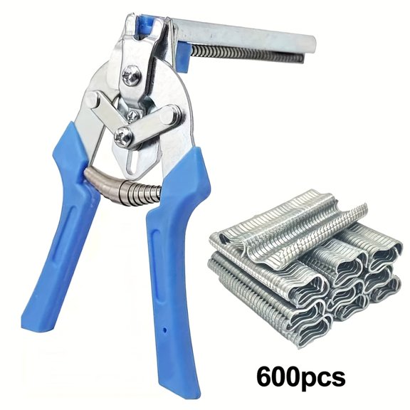 Blue Metal Wire Mesh Fence Plier with 600 Rustproof M-Ring Nails, 7.1" Farming & Livestock Equipment for Chicken, Rabbit, Duck Coop Assembly