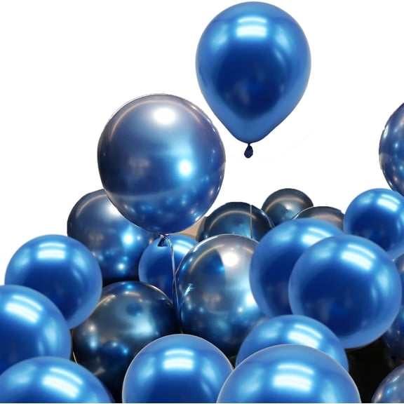 Blue Metallic Balloons 100 Pcs, 10 Inch Latex Balloons For Birthday Wedding Festival Party Decorations