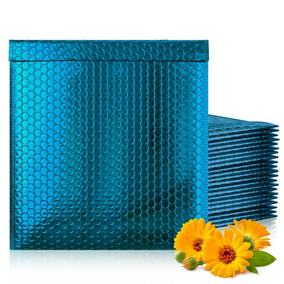Blue Metallic Bubble Mailers, 16 x 17.5 Inch. Pack of 50 Bubble Mailers Metallic Style with Reliable Adhesive Strip. Cushion Metallic Bubble Envelope Mailer. Waterproof Metallic Mailers