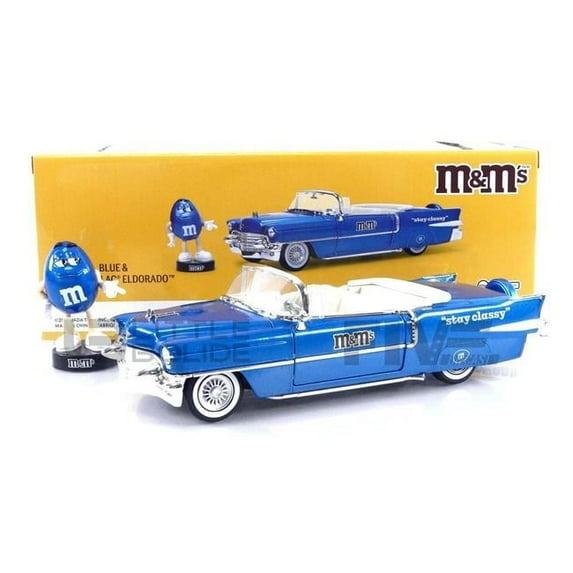 Blue Metallic with Cream Interior Stay Classy & Blue M&M Diecast Figure M&Ms Hollywood Rides Series 1 by 24 Scale Diecast Model Car for 1956 Cadillac Eldorado Convertible