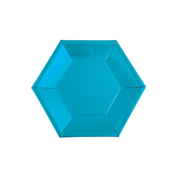 Blue Metallic Hex Dess Plate - Party Supplies - 24 Pieces