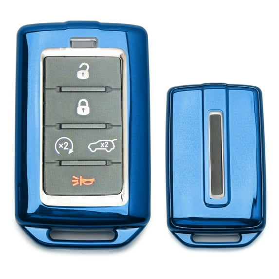 Blue Metallic Plated Front/Back Full Coverage TPU Cover Case For Jeep 2022-up Grand Cherokee, Wagoneer, Grand Wagoneer Key Fob
