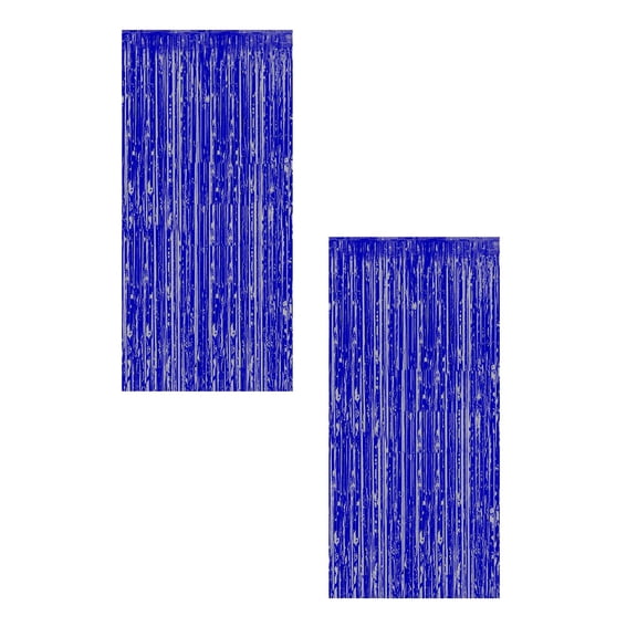 Blue Metallic Tinsel Foil Fringe Curtain 2 Pack – Streamers Background for Father's Day, Birthday, Party, and Wedding – Photo Booth Decor for Dad's Celebration, Blue, 39.37x78.74 Inch