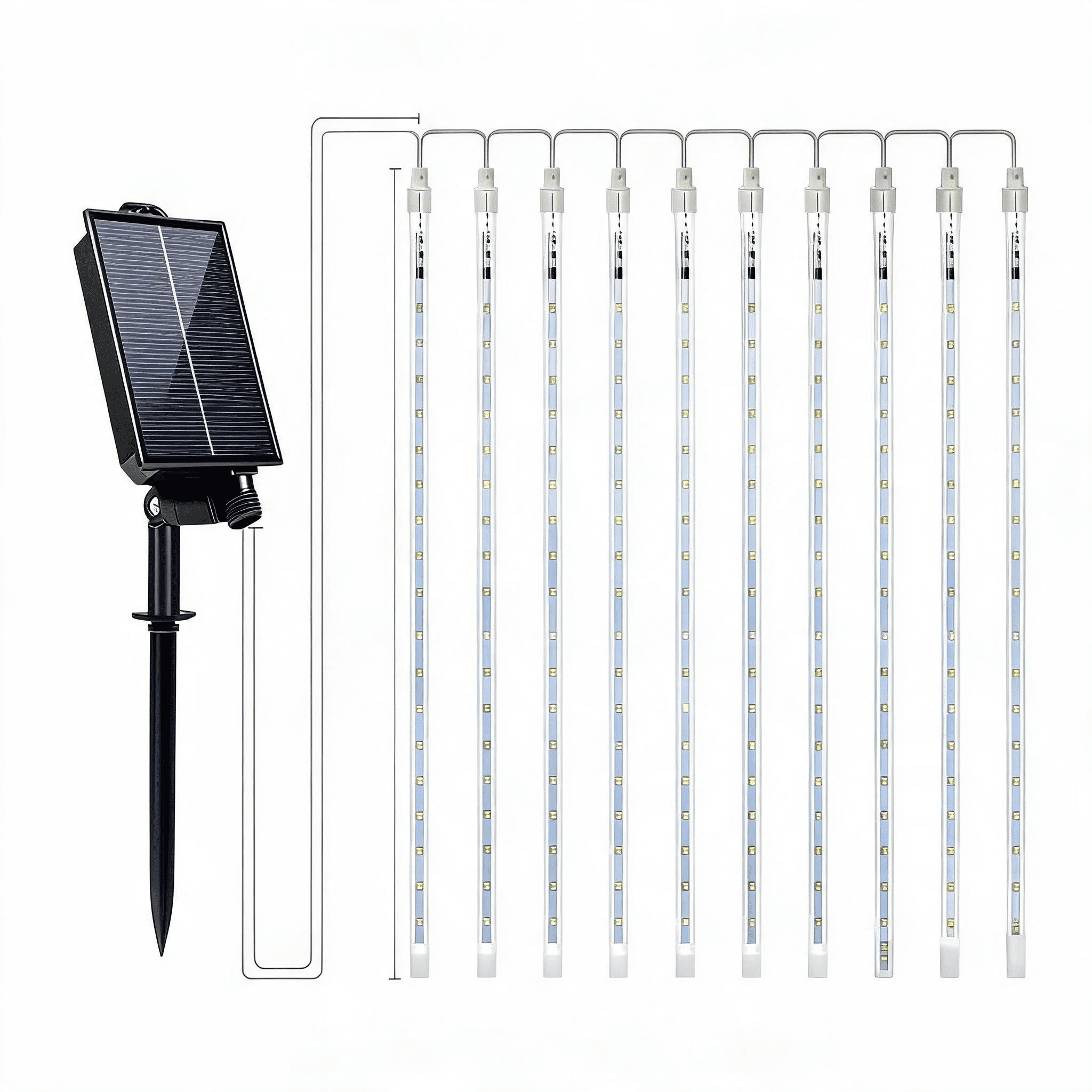 Blue Meteor Shower Light, Outdoor Solar Powered Icicle Light, Snowflake Falling Rain String Light, Christmas Tree Light, 10 Tubes, 11.8 Inches, 300 Led, Suitable For Halloween, Holiday Parties