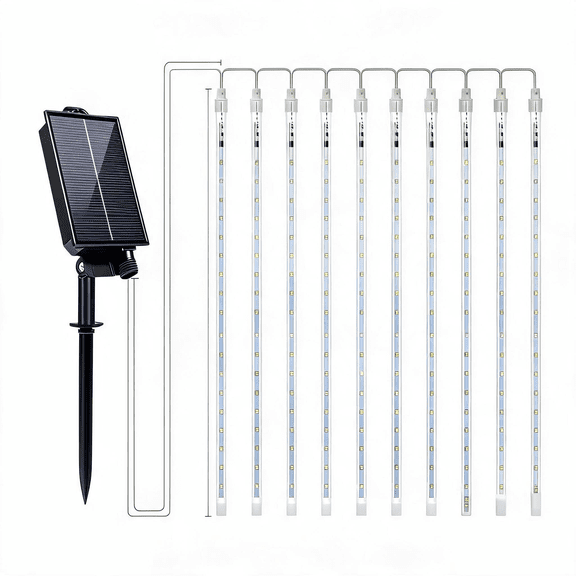 Blue Meteor Shower Light, Outdoor Solar Powered Icicle Light, Snowflake Falling Rain String Light, Christmas Tree Light, 10 Tubes, 11.8 Inches, 300 Led, Suitable For Halloween, Holiday Parties