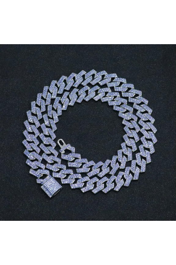 Blue Miaimi Cuban Link Chain for Mens Womens Hip Hop Choker Necklace/Bracelet