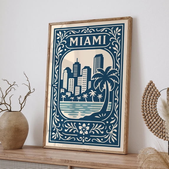 Blue Miami Florida Cityscape Decor Home Decor Office Wall Art Living ...