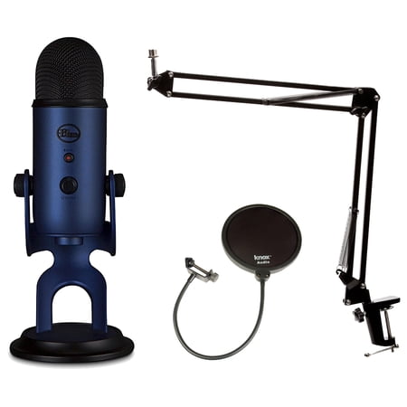 Blue Microhpnes Midnight Blue YETI Mic w Knox Boom Arm, Shock Mount & Pop Filter