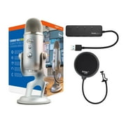 ميكروفون أزرق Yeti USB Mic Silver مع Knox Gear Pop Filter و USB Hub