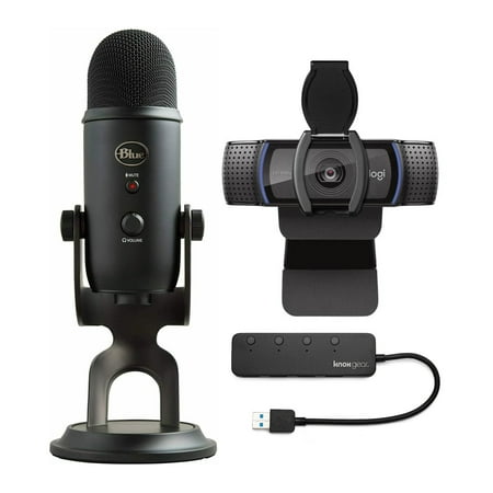 Blue Microphone Yeti USB Microphone Blackout with Webcam and 4-Port USB Hub