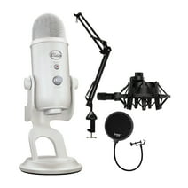 Blue Microphones Yeti Microphone (White Mist) with Boom Arm Stand, Pop Filter and Shock Mount