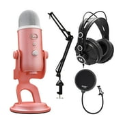 BLUE Microphones Yeti Blackout USB Microphone with Knox Gear Stand, Studio Headphones and Pop Filter