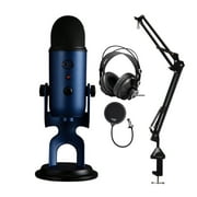 Blue Microphones Yeti USB Microphone (Midnight Blue) with Boom Arm, Headphones and Pop Filter