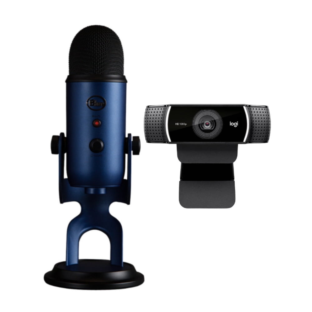 Microphones Yeti Blackout Microphone with Logitech C922 Pro Stream Webcam in Blue