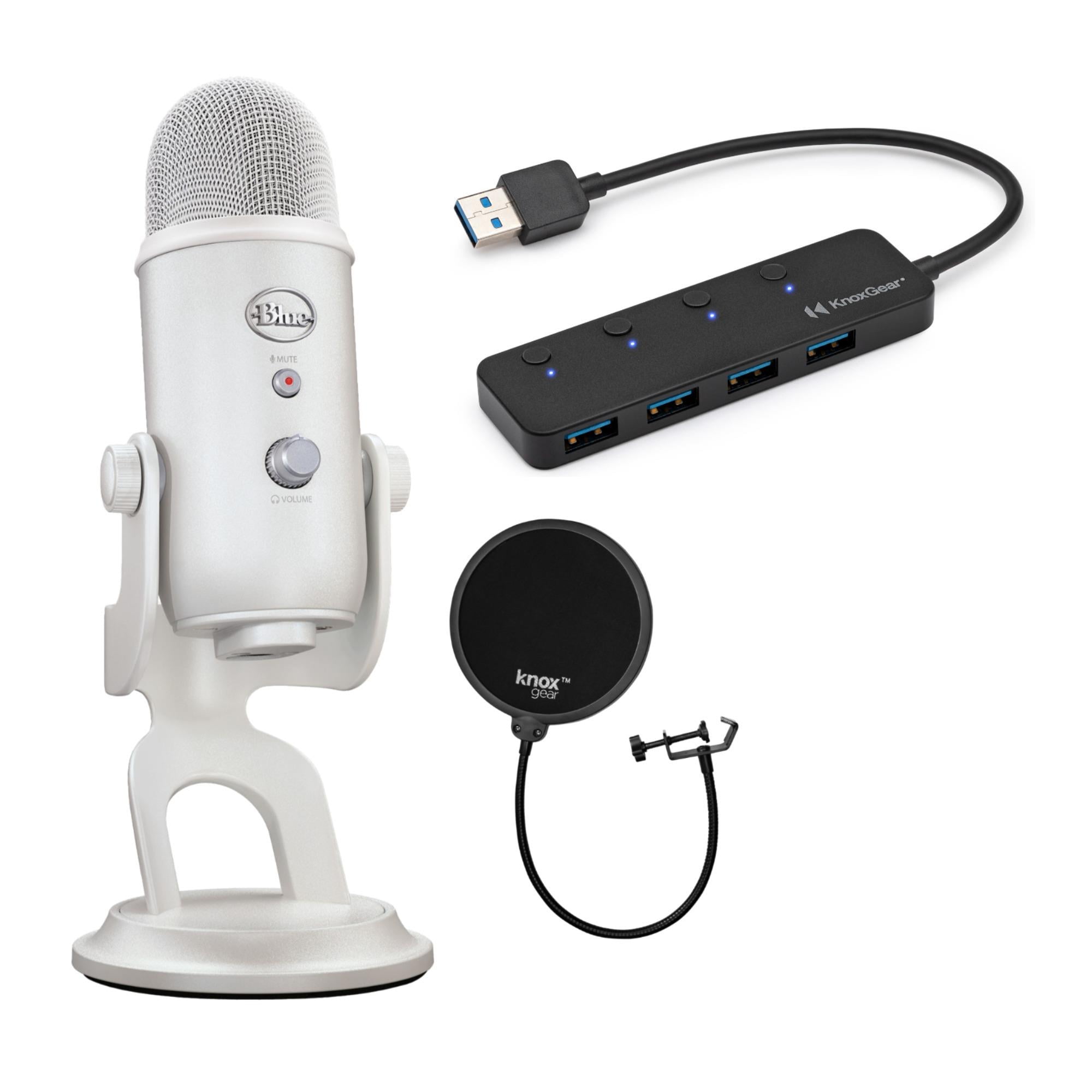  Blue Microphones Yeti USB Microphone (Midnight Blue) Bundle  with 4-Port USB 3.0 Hub and Pop Filter for Broadcasting and Recording  Microphones (2-Pack) (4 Items) : Musical Instruments