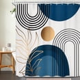 thumbnail image 1 of Blue Mid Century Modern Boho Shower Curtain 72Wx72L Inch Abstract Navy Rainbow Gold Leaves Minimalist Geometric Shower Curtain Bathroom Set Neutral Bath Curtain Bathtub Accessories Home Decor, 1 of 6