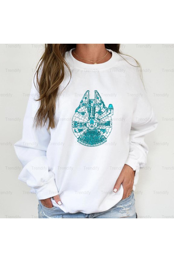 Blue Millennium Falcon Sci-Fi Starship Graphic Unisex Sweatshirt M390193, Up to Size 5XL