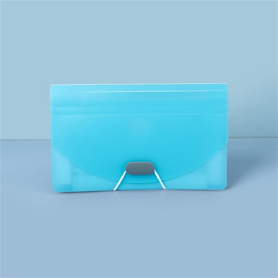 Blue Mini A6 Expanding File Folder 7 Pockets with Rainbow Color Interior Portable Accordion Organizer for Receipts Bills Cards Desktop Document Storage Letter Size Paper 18*11CM
