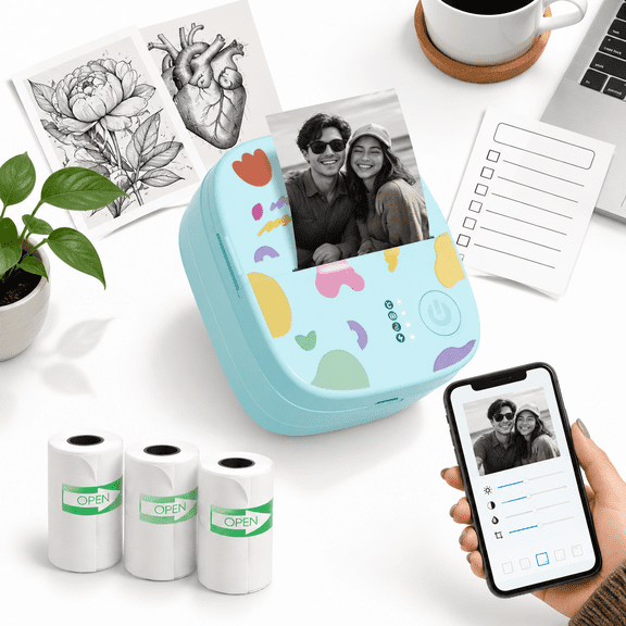 Blue Mini All-in-One Portable Thermal Sticker Printer for Photos, Notes, Crafts