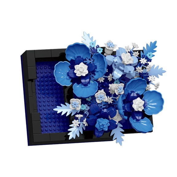 Blue Mini Flower DIY Plant Building Blocks for Kids and Adults, Collection Decor Toy Picture Frame Botanical Collection Art Home Office Decor