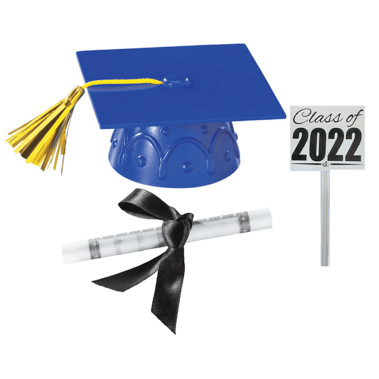 Blue Mini Graduation Hat Cake Decoration Topper with Sign and Diploma