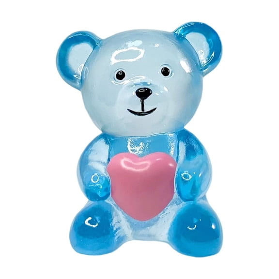 Blue Mini Heart Bear Resin Ornament With Blue Tone, Transparent Craftsmanship And Fine Detailing For Desktop Display, Home Decor And Valentine Gift 2.08 X 1.77 X 2.36In 0.18Lb