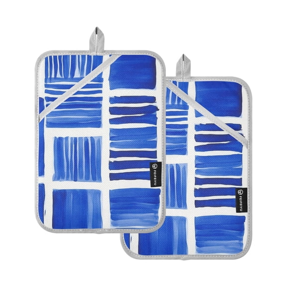Blue Minimalist Line Pattern Oven Mitts Pot Holders 2 pcs Heat Resistant for Kitchen Baking Grilling