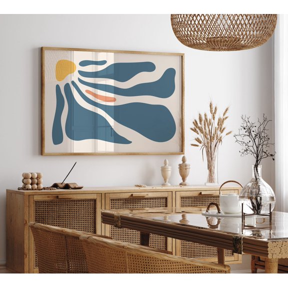 Blue Minimalist Modern Boho Geometric Gallery Room Decor Wall Art