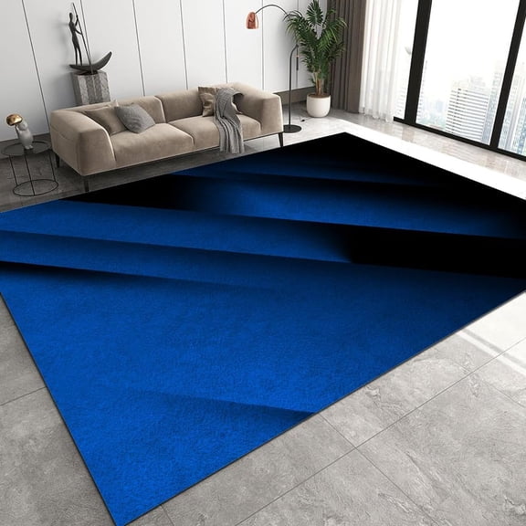 Blue Minimalist Style Area Rug, Modern Aesthetic Art Style Design Living Room Rug, Low Pile Bedroom Carpet, Soft Washable Dining Room Bathroom Balcony Nursery Rugs 2x3ft