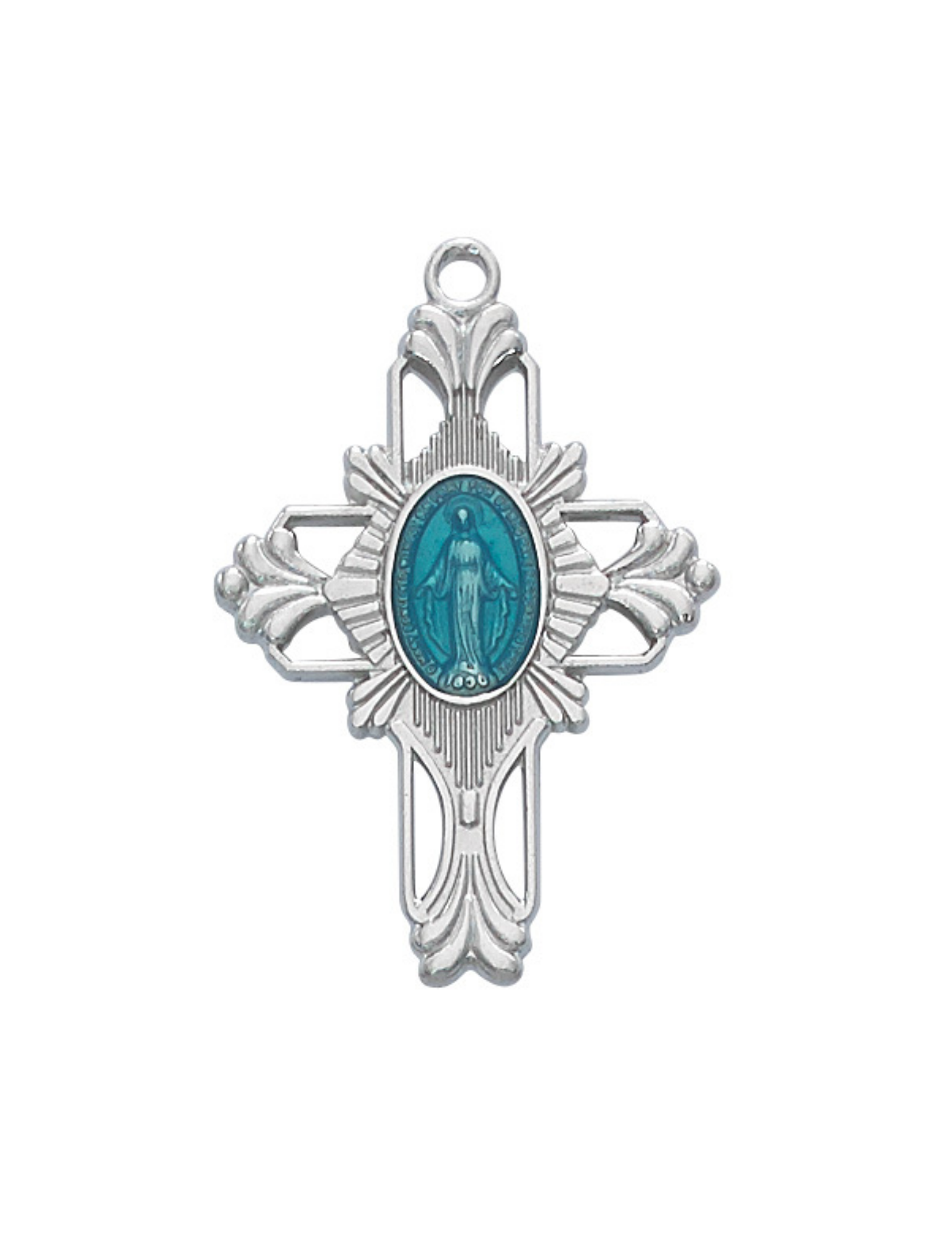 Blue Miraculous Medal Center Cross w/ 20" Rhodium Plated Chain - image 1 of 1