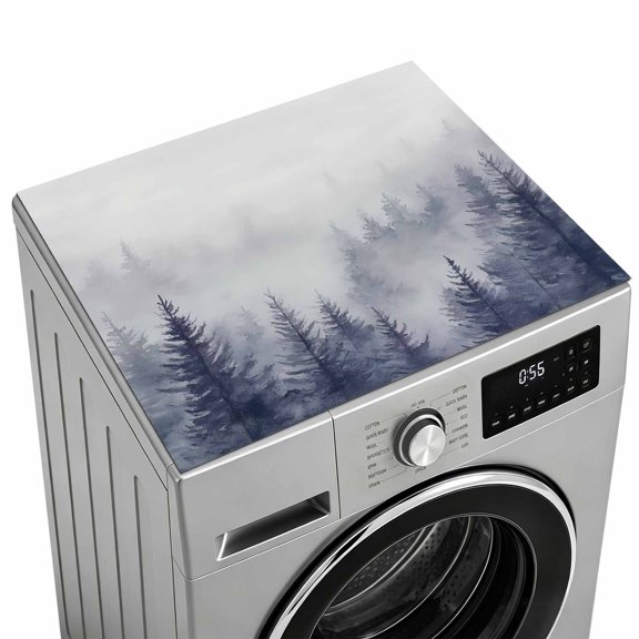 Blue Mist Forest Washer Dryer Top Protector Mat 23.6"x19.7", Pine Larch Trees Natural Landscape Non Slip Washer and Dryer Topper Mat, Absorbent Washing Machine Top Cover for Laundry Kitchen