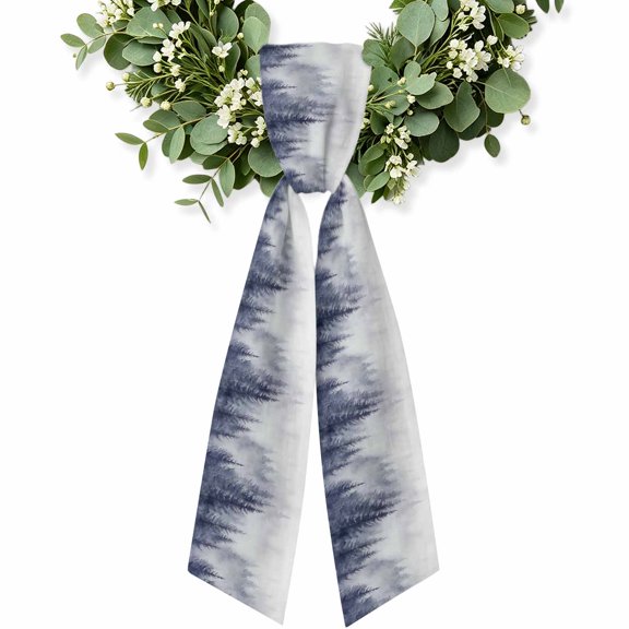Blue Mist Forest Wreath Sash for Front Door, Pine Larch Trees Natural Landscape Wreath Bow Holiday Garland Ribbon Wreath Accessories for Home Yard Porch Doorway Fall Christmas Decorations Gifts