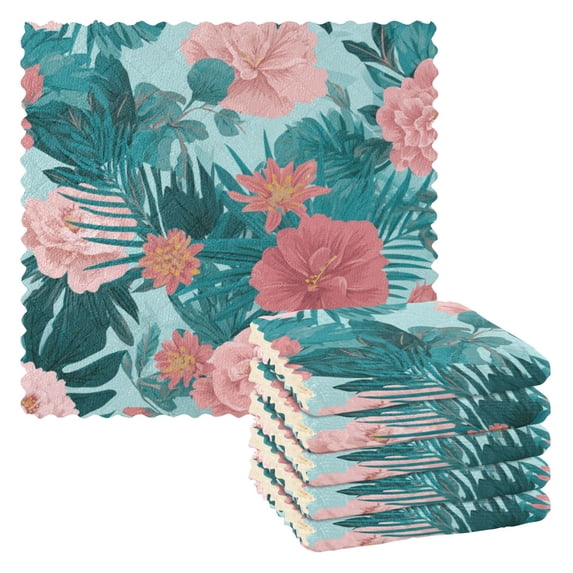 Blue Mist Pink Flowers Kitchen Cloth Dish Towels for Drying Washing ...