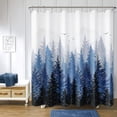 thumbnail image 1 of Blue Misty Forest Mountain Nature Tree Fabric Shower Curtains for Bathroom Waterproof Heavy Duty Navy Blue and White Woohitedland Shower Curtain Bathtubs Hotel, 72 x 72 inch, 1 of 6