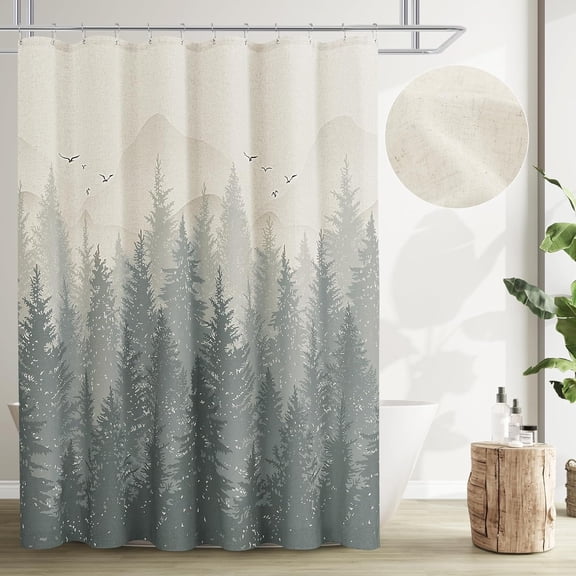 Blue Misty Forest Mountain Nature Tree Fabric Shower Curtains for Bathroom Waterproof Heavy Duty Navy Blue and White Woohitedland Shower Curtain Bathtubs Hotel