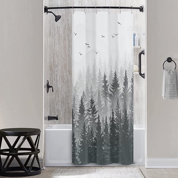 Blue Misty Forest Mountain Nature Tree Fabric Shower Curtains for Bathroom Waterproof Heavy Duty Navy Blue and White Woohitedland Shower Curtain Bathtubs Hotel, 72 x 72 inch