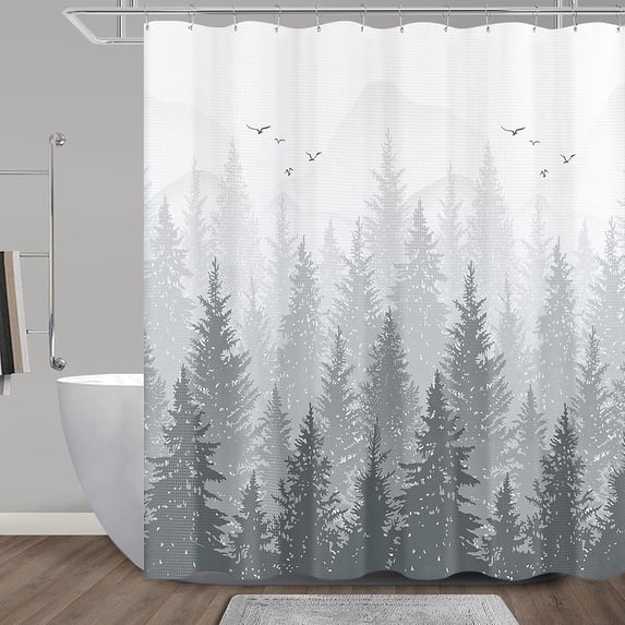 Blue Misty Forest Mountain Nature Tree Fabric Shower Curtains for Bathroom Waterproof Heavy Duty Navy Blue and White Woohitedland Shower Curtain Bathtubs Hotel