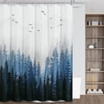thumbnail image 1 of Blue Misty Forest Mountain Nature Tree Fabric Shower Curtains for Bathroom Waterproof Heavy Duty Navy Blue and White Woohitedland Shower Curtain Bathtubs Hotel, 72 x 72 inch, 1 of 6