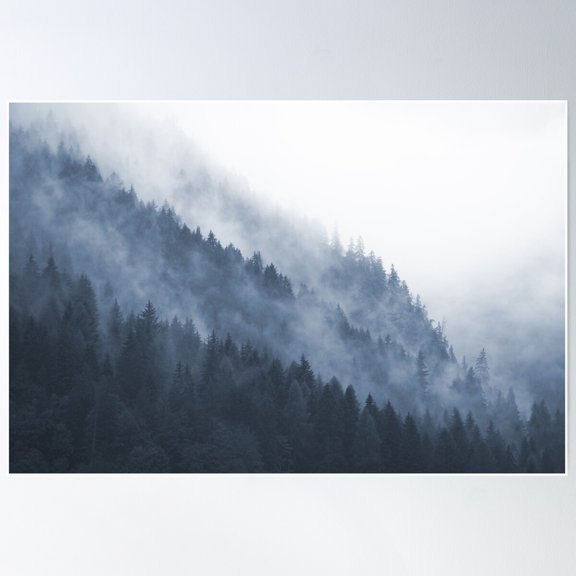 Blue Misty Mountain Poster, 24x36 UNFRAMED