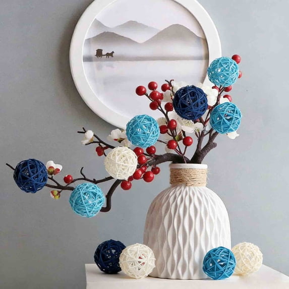 Blue Mixed Decorative Bowl Vase Filler, Wicker Balls Table Centerpiece for Wedding Party Coffee Table, Versatile Home Decor Accent for Holiday Craft DIY Vase Display
