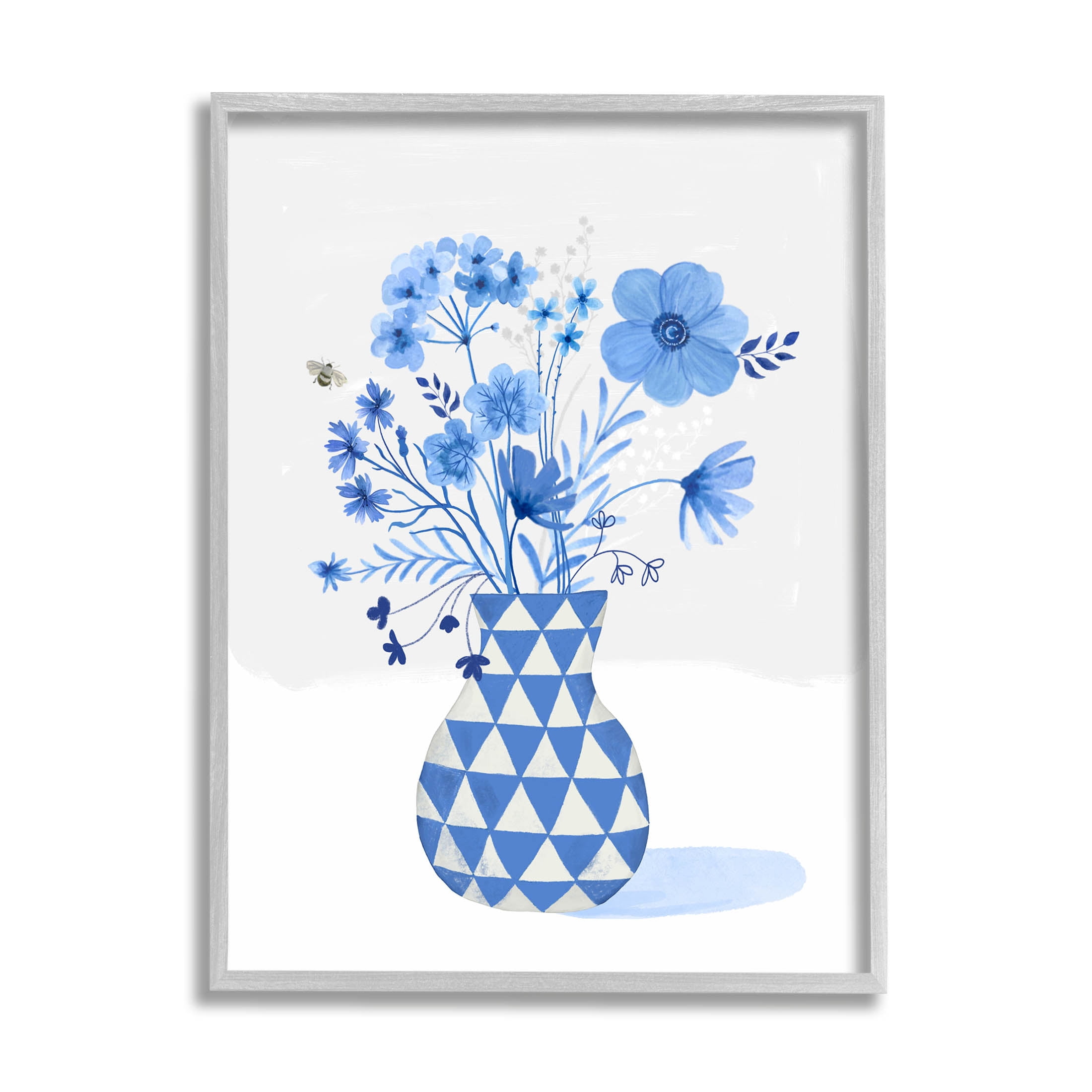 Blue Mixed Floral Arrangement Botanical & Floral Graphic Art Gray Framed Art Print Wall Art