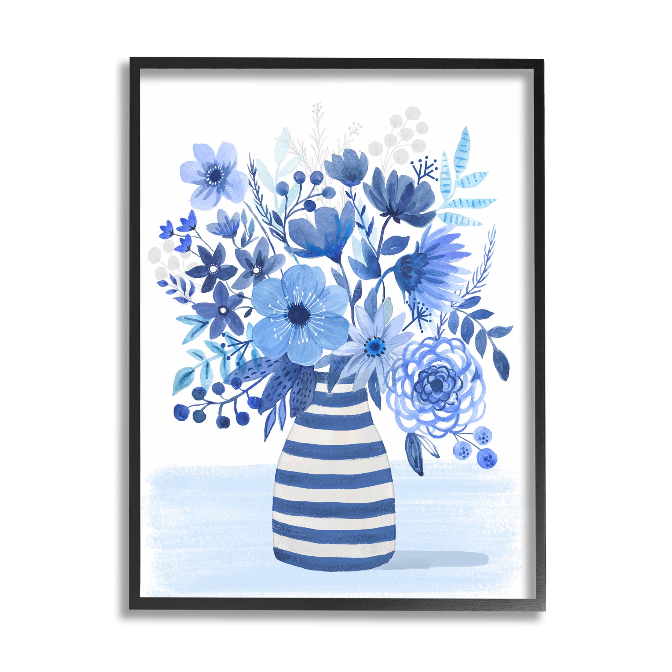 Blue Mixed Flower Bouquet Botanical & Floral Graphic Art Black Framed Art Print Wall Art