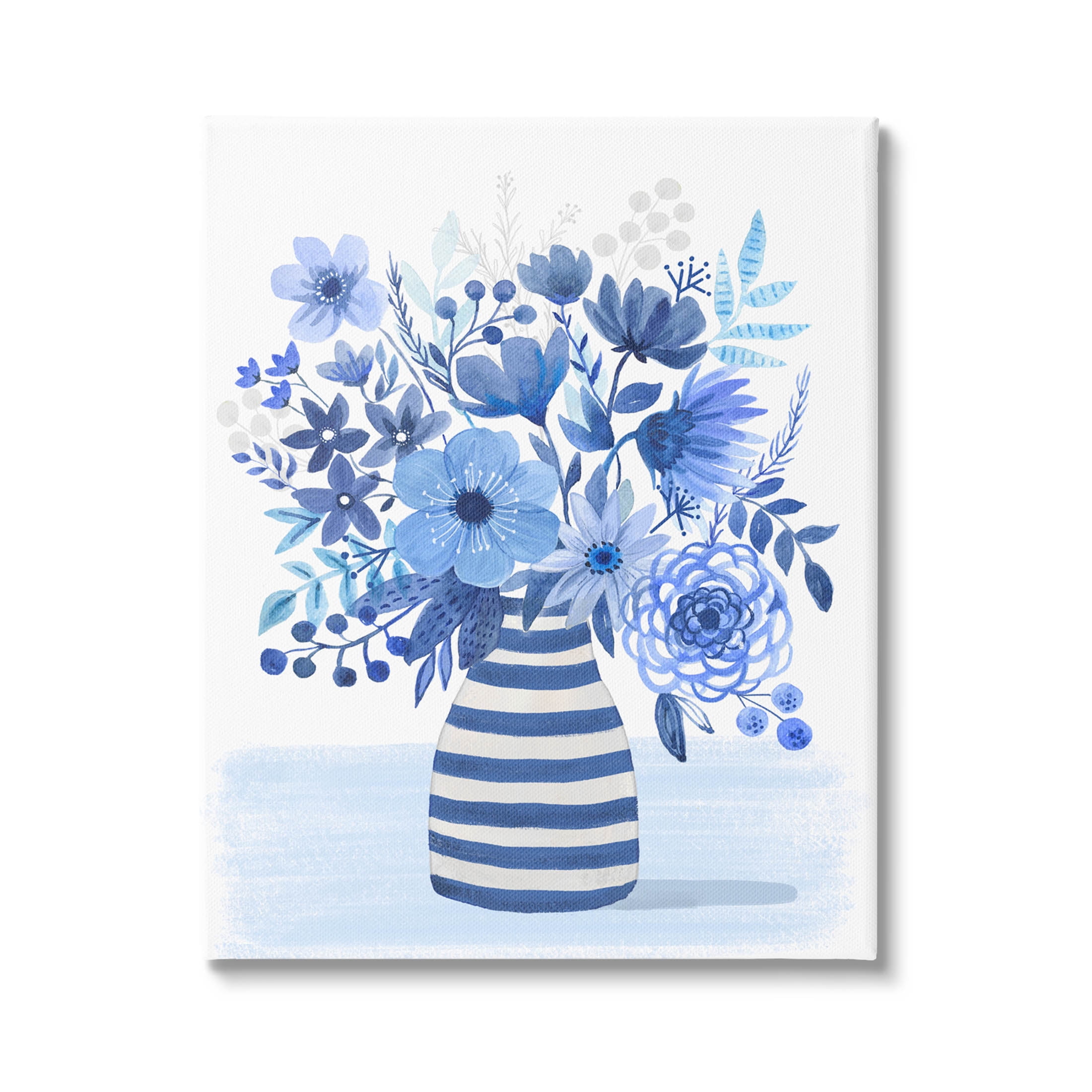 Blue Mixed Flower Bouquet Botanical & Floral Graphic Art Gallery Wrapped Canvas Print Wall Art