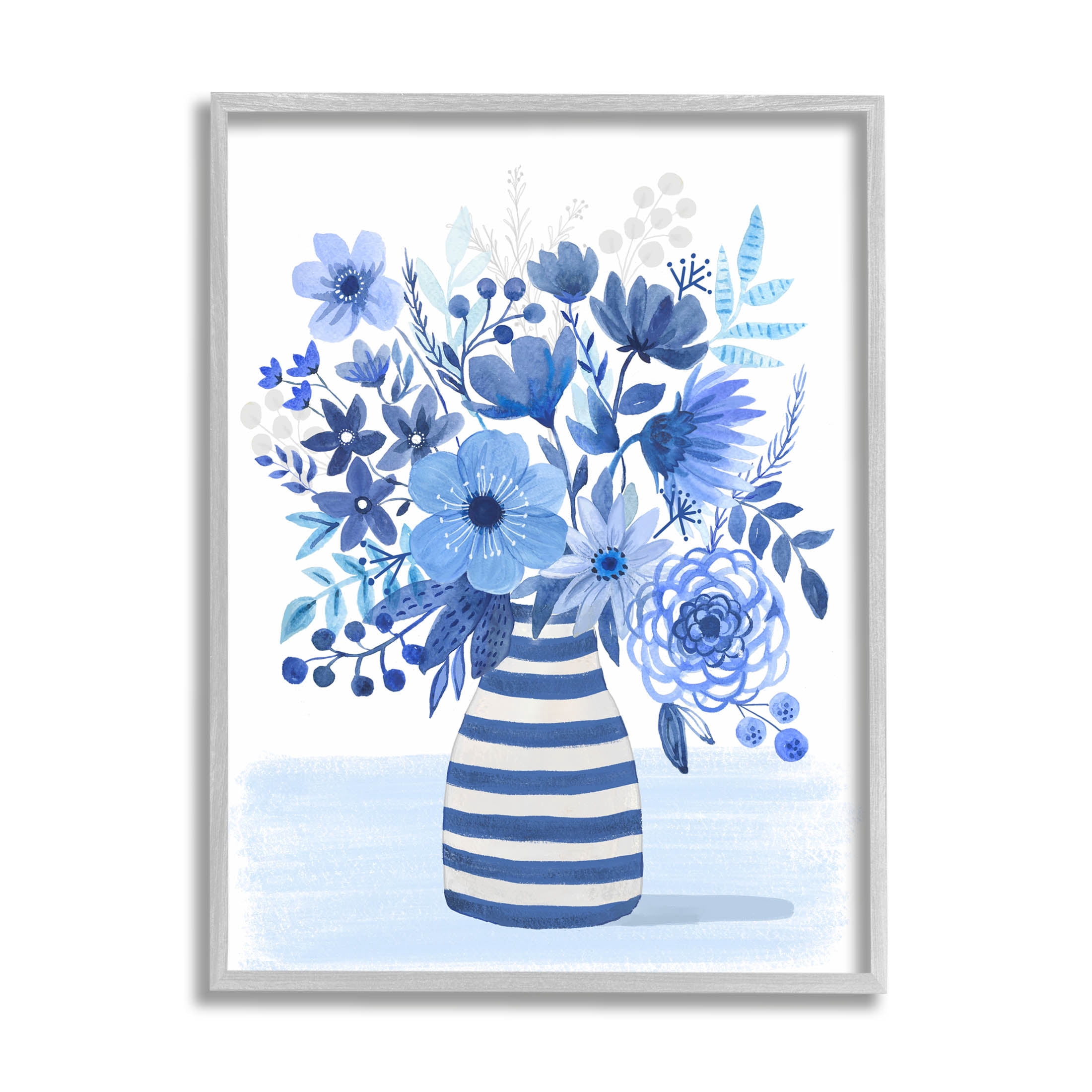 Blue Mixed Flower Bouquet Botanical & Floral Graphic Art Gray Framed Art Print Wall Art