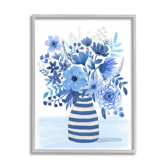 Blue Mixed Flower Bouquet Botanical & Floral Graphic Art Gray Framed Art Print Wall Art